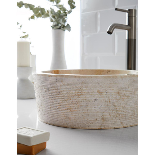 Vasque Vasque à poser / lavabo rond en marbre coloris beige - Diamètre 40 x Hauteur 15 cm