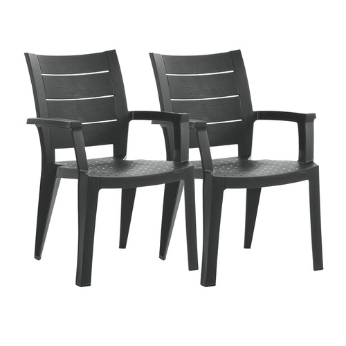Pegane - Lot de 2 chaises de jardin empilables en résine coloris Gris - Longueur 59 x Profondeur 60 x Hauteur 90 cm Pegane  - Chaises de jardin Pegane
