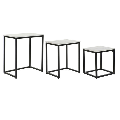 Pegane - Set de 3 tables d'appoints en marbre et fer coloris blanc / noir Pegane  - Tables d'appoint