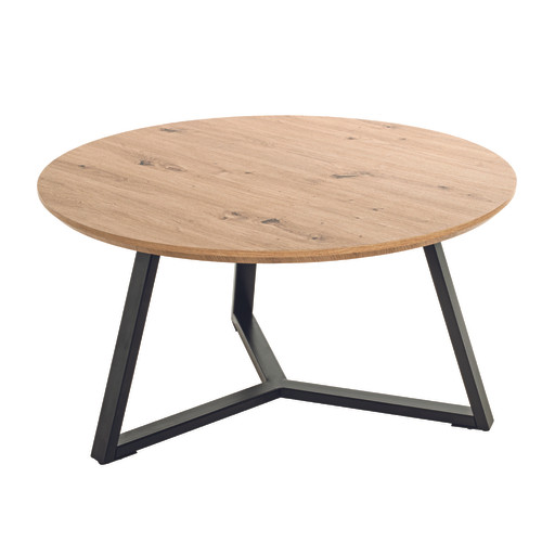 Pegane - Table basse coloris chêne et métal noir - diamètre 80 x Hauteur 42 cm Pegane  - Tables basses