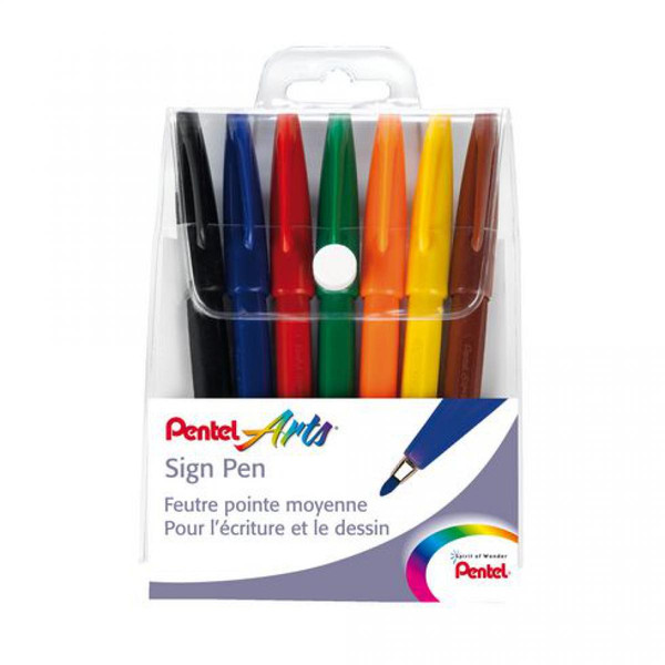 Accessoires Bureau Pentel Stylo feutre Pentel Sign Pen couleurs assorties 1 mm - Pochette de 7