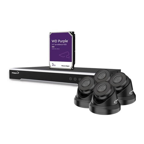 Perel - Kit vidéosurveillance IP 4MP - enregistreur NVR 8 canaux - 4x caméras dôme IP noire - 3To HD - câbles Perel  - Enregistreur nvr