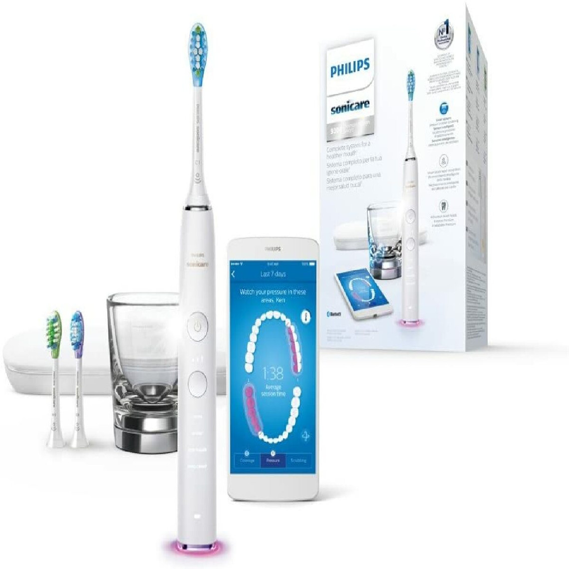 Philips brosse à dents électrique Diamond Clean Smart avec App et Têtes avec Capteurs sans Fil blanc gris
