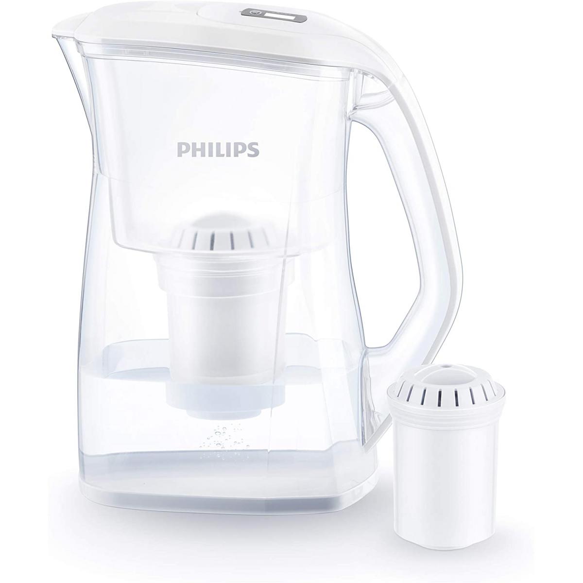 Philips Philips Wasserfilter-Karaffe Carafe Filtrante AWP2970 +1 Filtre-Ultrafiltration Bactéries, Calcaire, Chlore, Plomb et Pesticides, Blanc