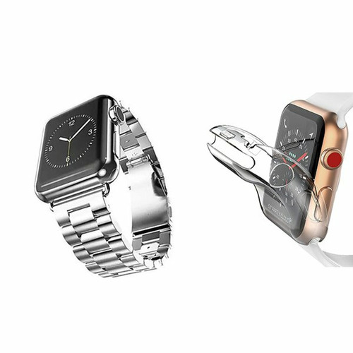 Phonecare - Kit Bracelet Acier Stainless Lux + Outil + Coque 360° Impact Protection pour Apple Watch Series 9 - 45mm - Gris Phonecare  - Objets connectés