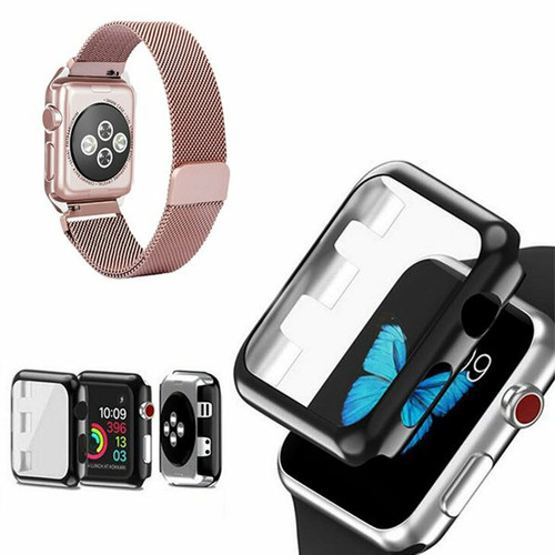 Phonecare - Kit Bracelet Milanese Loop Fermoir Magnétique + Coque Anti-Impact pour Apple Watch Series 9 Aluminum - 41mm - Rose Phonecare  - Objets connectés