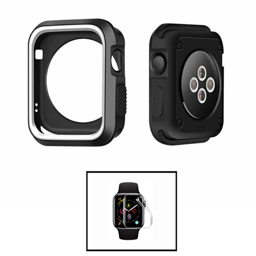 Phonecare - Kit Coque Military DoubleColor + Film de Hydrogel pour Apple Watch Series 9 Aluminum - 41mm - Noir / Blanc Phonecare  - Objets connectés
