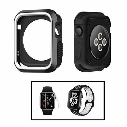 Phonecare - Kit Coque Military DoubleColor + Bracelet SportyStyle + Film de Hydrogel pour Apple Watch Series 9 Aluminum - 41mm - Noir / Blanc Phonecare  - Montre et bracelet connectés