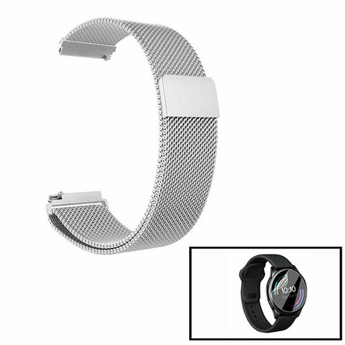 Phonecare - Kit Bracelet Milanese Loop Fermeture Magnétique + Gel d'écran de Film protecteur Full Coque pour OnePlus Watch - Gris Phonecare  - Montre et bracelet connectés