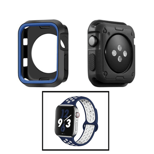 Phonecare - Kit Coque Military DoubleColor + Bracelet Bicolore SportStyle pour Apple Watch Series SE - 44mm - Noir / Bleu foncé / Bleu foncé / Blanc Phonecare  - Accessoire Smartphone