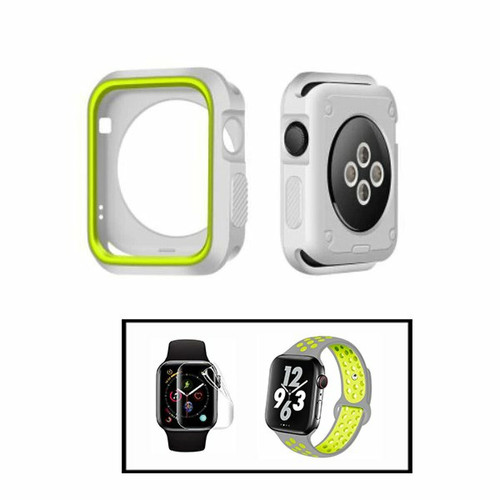 Phonecare - Kit Coque Military DoubleColor + Bracelet Bicolore SportStyle + Film de Hydrogel pour Apple Watch Series 3 - 42mm - Gris / Vert fluorescent Phonecare  - Accessoire Smartphone
