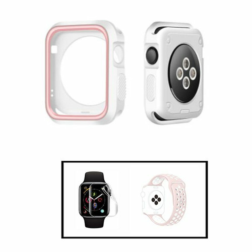 Phonecare - Kit Coque Military DoubleColor + Bracelet Bicolore SportStyle + Film de Hydrogel pour Apple Watch Series SE - 44mm - Blanc / rose / rose / Blanc Phonecare  - Coque, étui smartphone