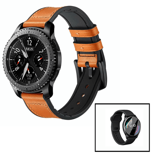 Phonecare - Bracelet Premium Classic en Cuir et Silicone + Film d'hydrogel pour Huawei Watch 3 Pro - Brown / Noir Phonecare  - Accessoires bracelet connecté