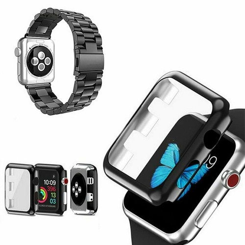 Phonecare - Kit Bracelet Acier Stainless Lux + Outil + Coque Anti-Impact pour Apple Watch Series 7 - 45mm - Noir Phonecare  - Objets connectés