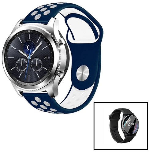 Phonecare - Kit Bracelet SportyStyle + Film de Hydrogel pour Huawei Watch GT 3 46mm - Bleu Foncé / Blanc Phonecare  - Objets connectés