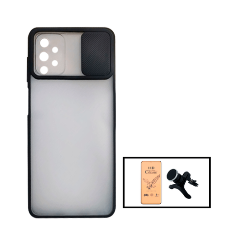 Phonecare - Kit Coque Slide Window Anti Choc Frosted + Film de Verre Trempé CeramicGlass + Support Magnétique Renforcé de Voiture pour Samsung Galaxy A52 - Noir Phonecare  - Coque, étui smartphone
