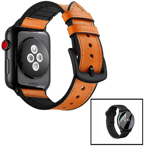 Phonecare - Kit Bracelet Premium SiliconLeather + Film de Hydrogel pour Apple Watch Edition Series 7 - 45mm - Brun / Noir Phonecare  - Objets connectés
