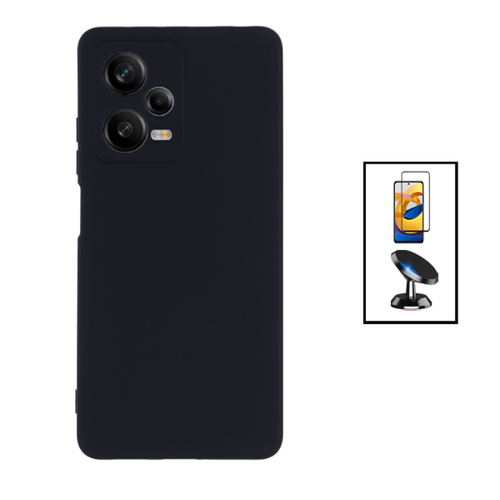 Phonecare - Kit Film Verre Trempé 5D Full Cover + Coque Silicone Liquide + Support Magnétique de Voiture pour Xiaomi Redmi Note 12 Pro - Noir Phonecare  - Coque, étui smartphone