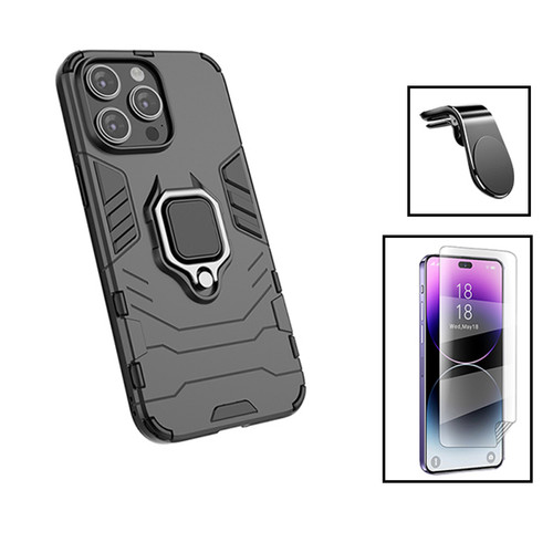 Phonecare - Kit Film Hydrogel Full Cover Avant + Coque 3X1 Military Defender + Support Magnétique L  pour Apple iPhone 15 Pro Max - Noir Phonecare - Kit de réparation iPhone Accessoires et consommables