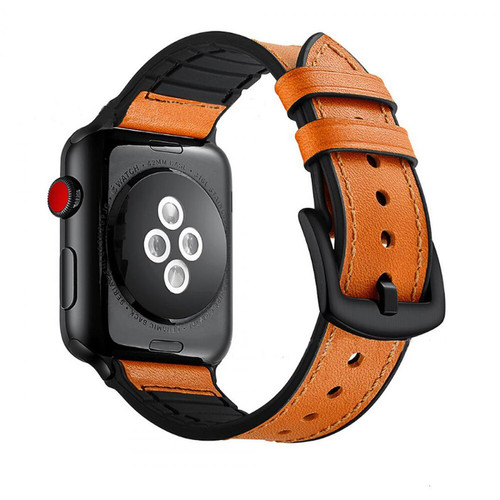 Phonecare - Bracelet Premium SiliconLeather pour Apple Watch Series 6 - 44mm - marron / Noir Phonecare  - Objets connectés