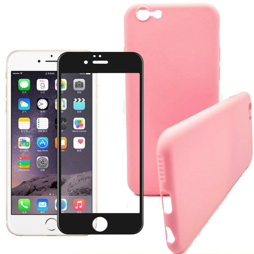 Coque, étui smartphone Phonecare Kit de Verre Trempé 5D Full Cover + Coque Silicone Liquide Rose - Iphone 6 / 6S