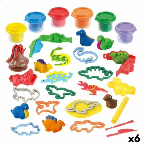 Modelage Playgo Pâte à modeler en argile PlayGo Dinosaures (6 Unités)