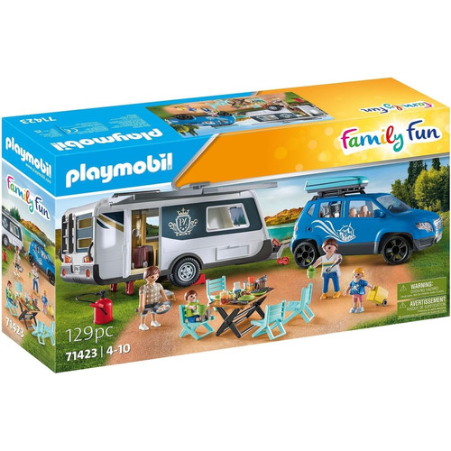 Playmobil - Famille avec voiture et caravane Playmobil  - Marchand Zoomici