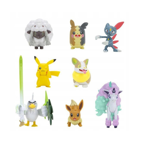 Pokemon Set de figurines Pokémon Battle Ready W7 8 - Génération 8 - Contient Pikachu, Eevee, Wooloo, Sneasel, Yamper, Ponyta, Sirfetch'd & ; Morpeko - dès 4 ans