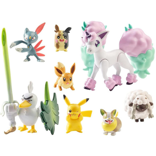Mangas Set de figurines Pokémon Battle Ready W7 8 - Génération 8 - Contient Pikachu, Eevee, Wooloo, Sneasel, Yamper, Ponyta, Sirfetch'd & ; Morpeko - dès 4 ans