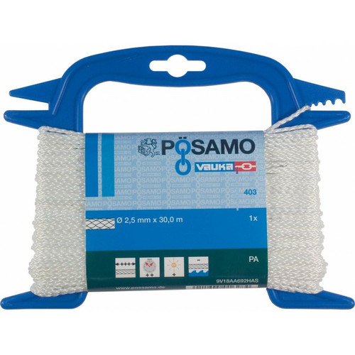 POSAMO - Corde tressée en polyamide PA-6mm a 20m blanc auf Haspel (Par 5) POSAMO  - Corde et sangle