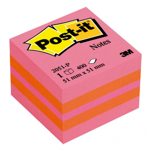 Post-It - Bloc cube couleurs rose Post-it 51 x 51 mm - bloc de 400 feuilles Post-It  - Post-It