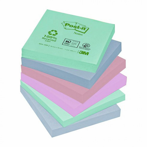 Post-It - Notes repositionnables couleurs recyclées Post-It 76 x 76 mm - bloc de 100 feuilles - Lot de 16 Post-It  - Post-It