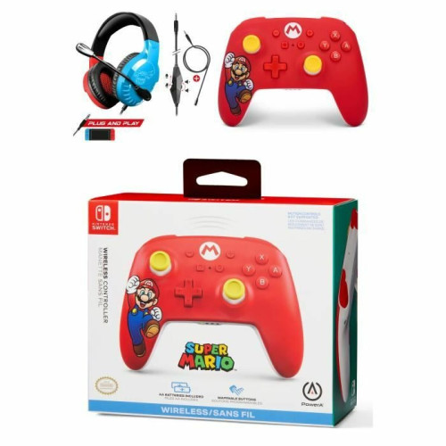 Power A - Manette SWITCH rouge Sans Fil Bluetooth - Mario Joy Manette sans fil Nintendo Switch oled - Mario Joy + Casque Switch Nintendo rouge Power A  - Casque Micro