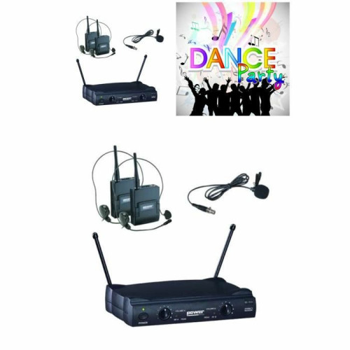 Micros studio Power Double micro sans fil Serre tête PRO VHF DJ KARAOKE 2 canaux + Micro-Cravate VHF- Freq 178.5 – 183.5 Mhz