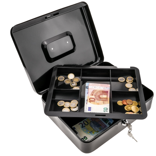 Primematik Caisse a monnaie et billets Boîte métallique portable en acier 298 x 239 x 88 mm