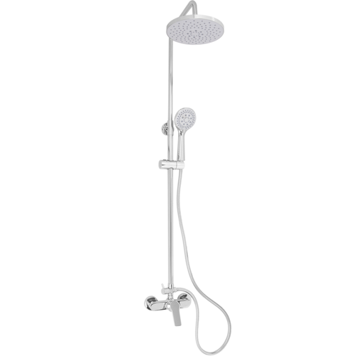 Primematik Colonne de douche télescopique chromée avec mitigeur monocommande, pomme de douche de tête, douchette et flexible