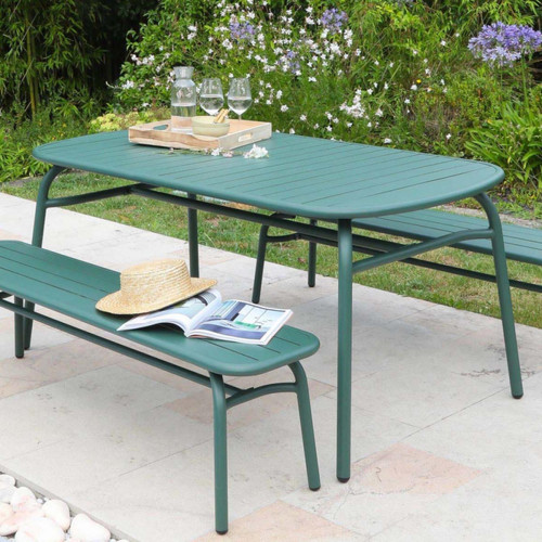 Proloisirs - Ensemble table et 2 bancs de jardin en aluminium Oscar. Proloisirs  - Ensembles tables et chaises Démontable