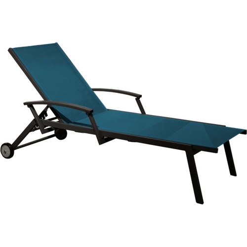 Proloisirs - Lit de soleil en aluminium avec accoudoirs Florence graphite, bleu. Proloisirs  - Transats, chaises longues Démontable