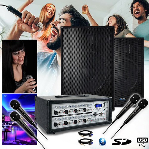 Pronomic - Pack Sono karaoké professionnel Pronomic PM83U Mixer avec USB/SD/MP3/BT 8 canaux, Enceintes 2x600W - 4 micros, Bar, Concert Pronomic  - Sono professionnel