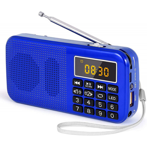 Prunus - radio portable MP3 SD USB AUX avec batterie rechargeable de grande capacité (3000mAh) bleu Prunus  - Radio portable batterie rechargeable