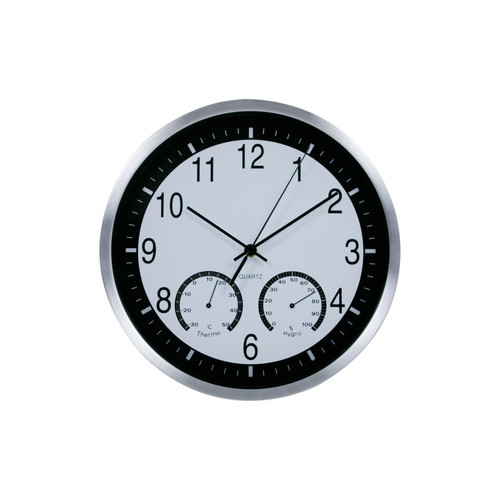 Purline - Horloge murale analogique avec meseur de la température et de l'humidité en noir et blanc Purline  - Bonnes affaires Météo connectée