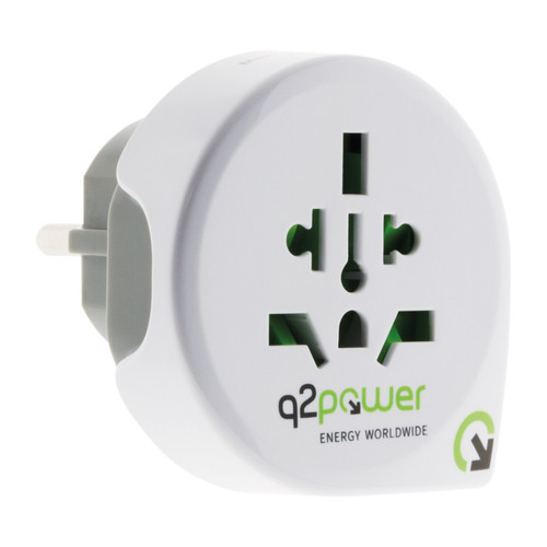 Q2 - Adaptateur de voyage universel Monde vers UE - Compatible avec +100 pays USA/Asie/UK - Port USB 2.1A - Blanc - Q2 Power Q2  - Electricité