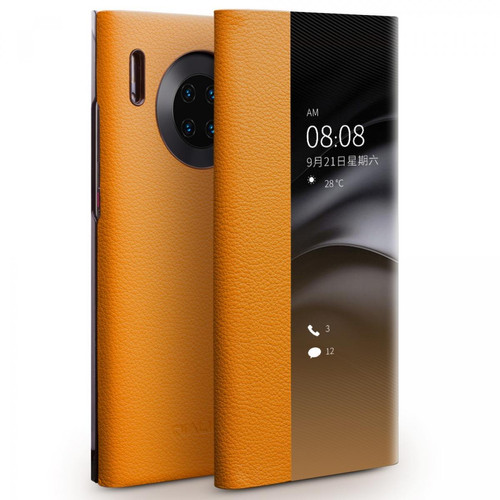 Qialino - Etui en cuir véritable mince avec fenêtre tactile jaune pour votre Huawei Mate 30 Pro Qialino  - Accessoire Smartphone
