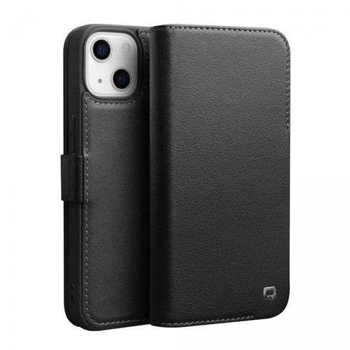 Coque, étui smartphone Qialino Etui en cuir véritable QIALINO fermeture magnétique noir pour votre iPhone 13 6.1 pouces
