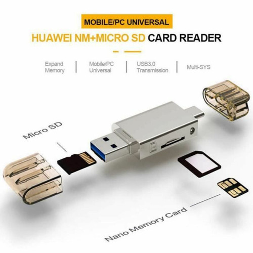 Carte SD Qumox Lecteur de carte mémoire 2 en 1 Type-C USB3.0 pour Micro-SD/NM - QUMOX - Blanc - Pour Mobile/PC