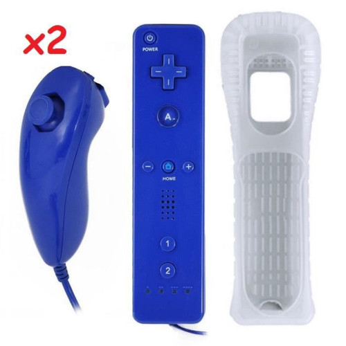 Manette Wii Qumox Lot de 2 Qumox Manette Wiimote bleu foncé - Wii Nunchunk - produit Compatible pour wii U wii mini