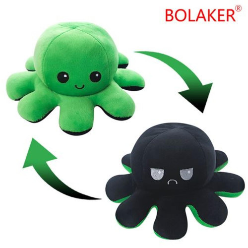 RedMiter - Peluche douce pieuvre réversible BOLAKER® 20cm,Vert et noir RedMiter  - Jeux & Jouets