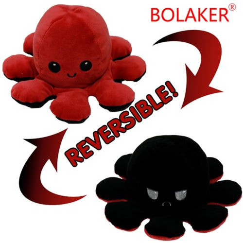 RedMiter - Poulpe en peluche réversible BOLAKER 20cm, Noir rouge RedMiter  - Peluches
