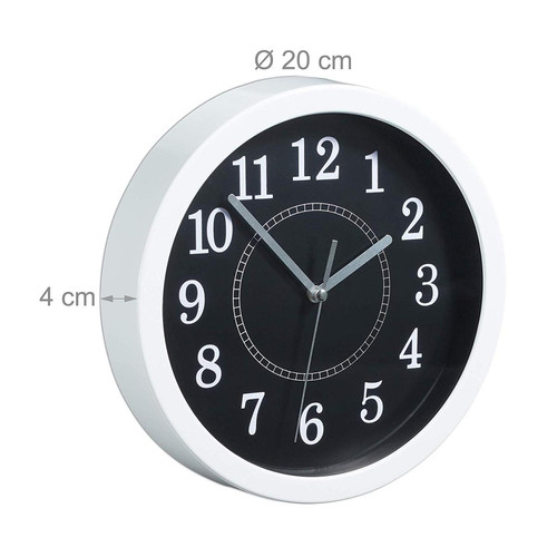 Horloges, pendules Relaxdays Horloge Murale Ronde Ø 20 cm Petite Horloge à Suspendre Design Classique à Piles Aiguilles Secondaires Blanc