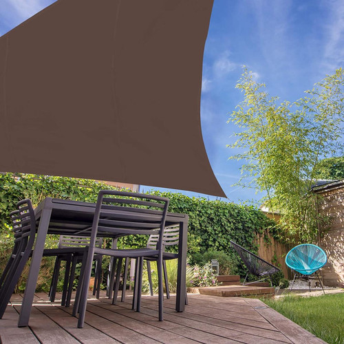 Voile d'ombrage relaxdays Voile d?ombrage Triangle diffuseur Ombre Protection Soleil Balcon Jardin UV Toile imperméable 4x4x4 m, Marron